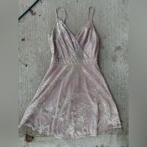 Nude pink and shiny gold a-line mini dress!